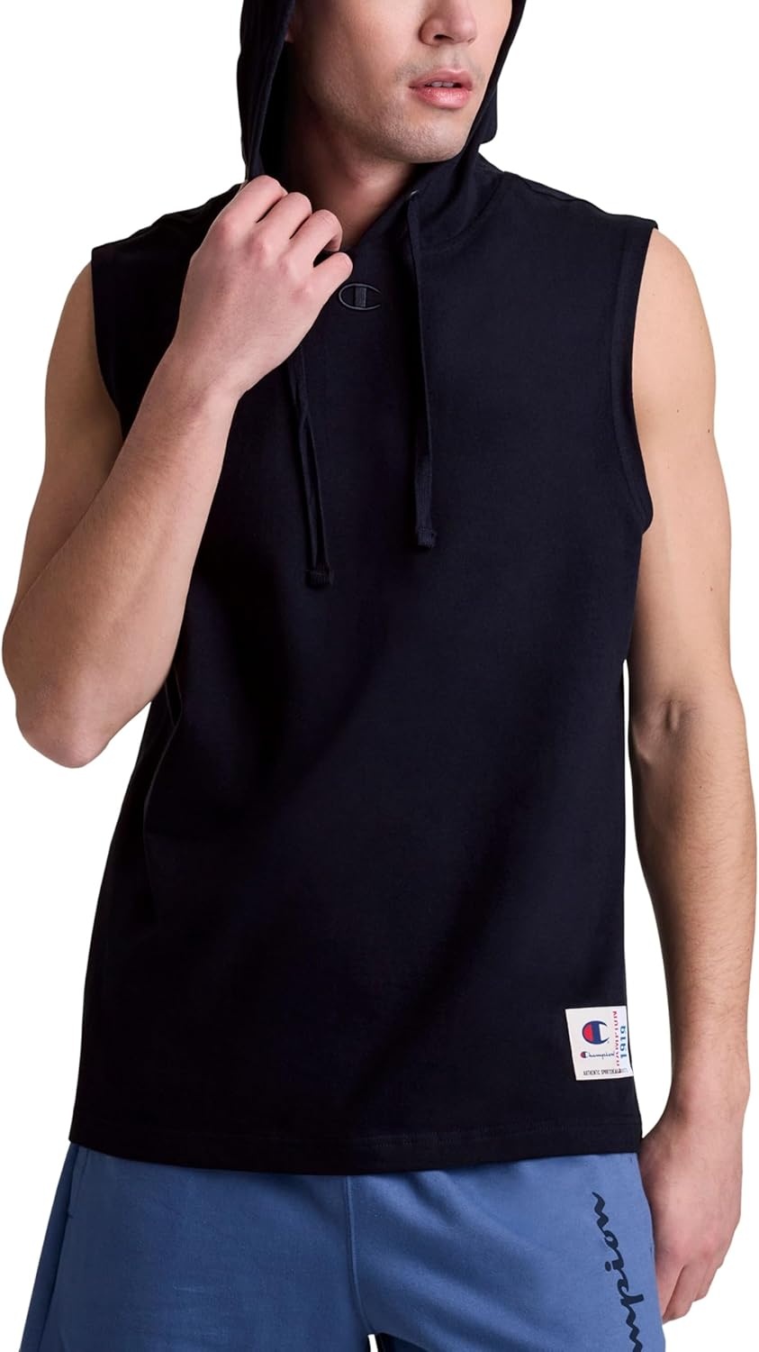 image:imageChampion Mens Sleeveless TShirt Hoodie Standard Fit LightweightDeep Navy C Logo