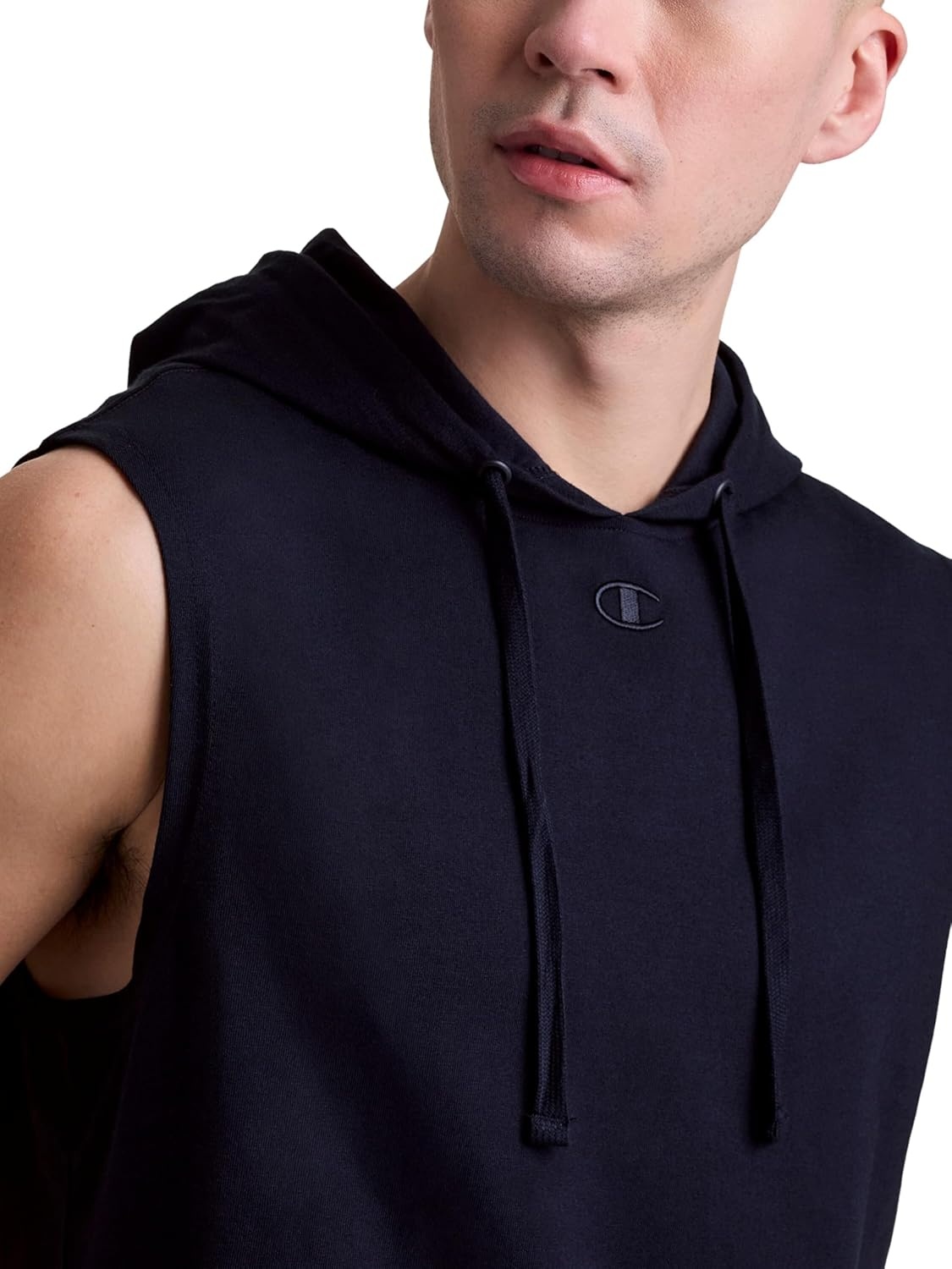 image:imageChampion Mens Sleeveless TShirt Hoodie Standard Fit LightweightDeep Navy C Logo