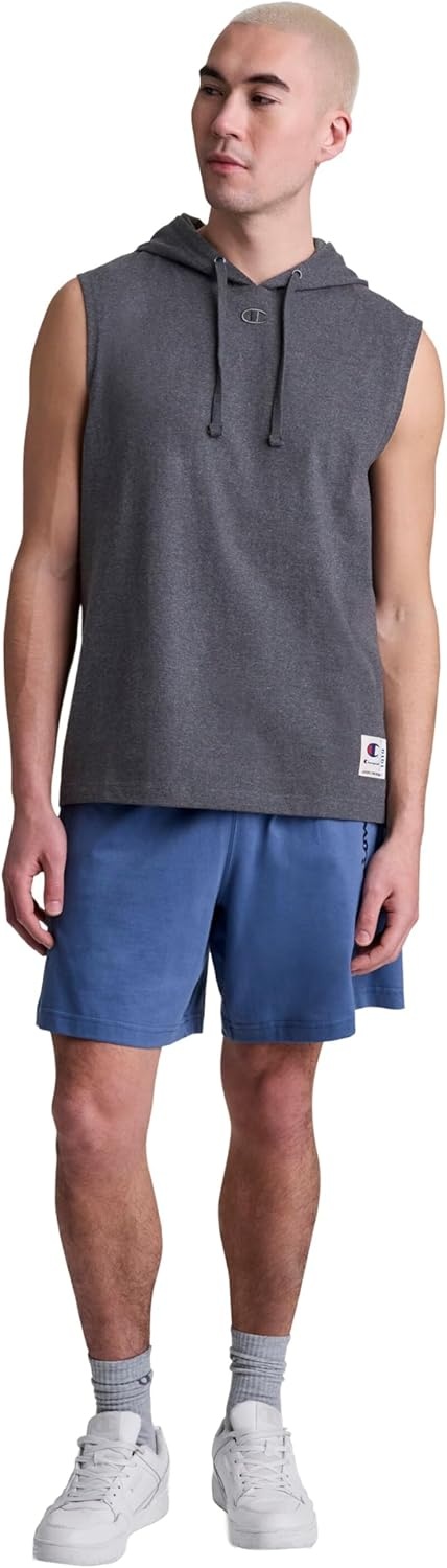 image:imageChampion Mens Sleeveless TShirt Hoodie Standard Fit LightweightGranite Heather C Logo