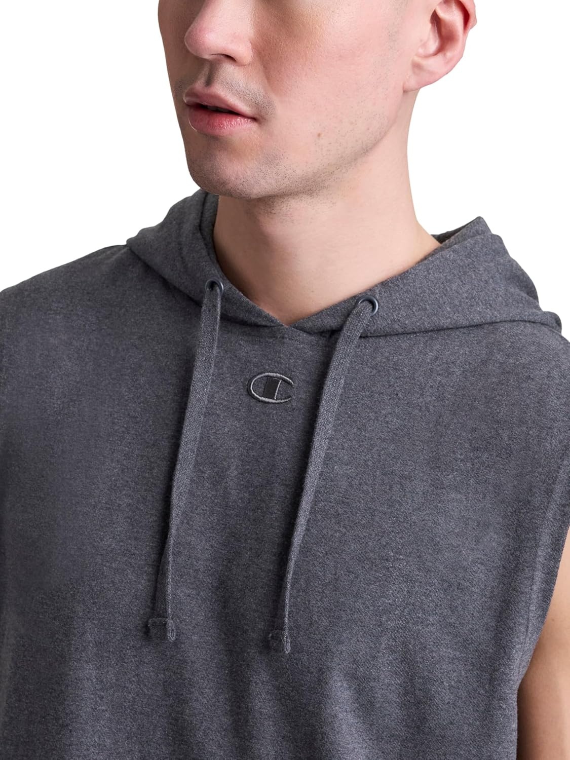 image:imageChampion Mens Sleeveless TShirt Hoodie Standard Fit LightweightGranite Heather C Logo