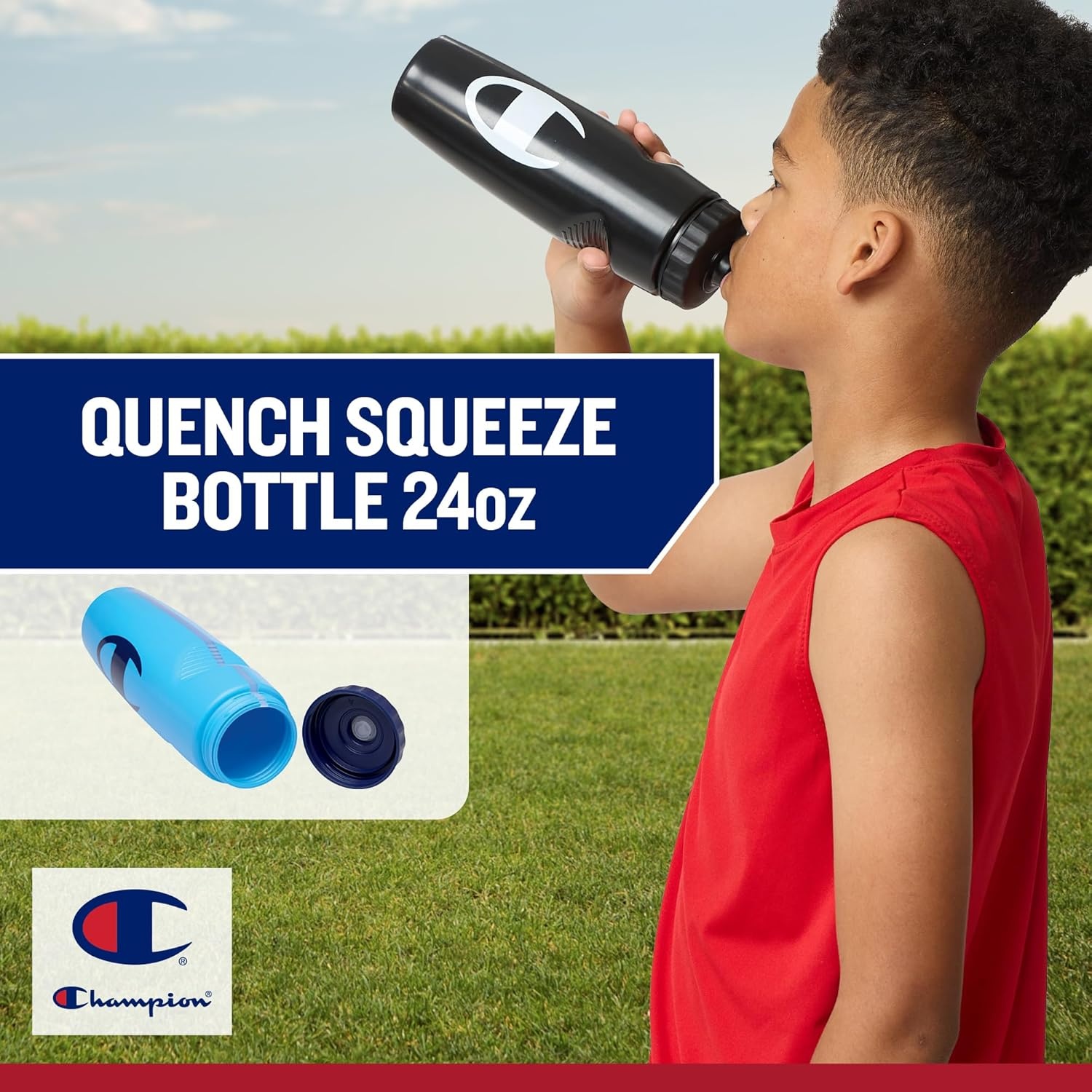 image:imageChampion Quench Squeeze Bottle Bonnie Blue 24oz BPAFree Sports Water Bottle for OneHand Use For Gym Cycling and Sports LeakProof EasySqueeze Design for Workout and Travel HydrationBonnie Blue