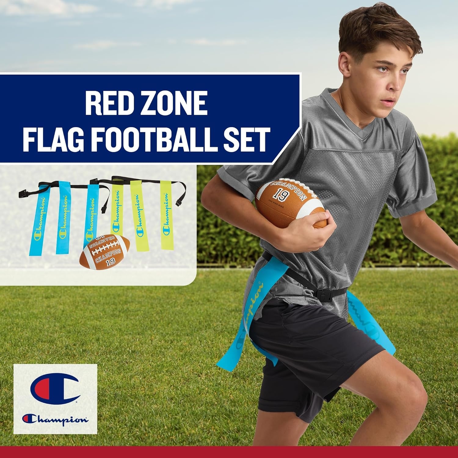 image:imageChampion Red Zone Flag Football Set Adjustable Belts Flags amp Ball for KidsAdults Perfect for Backyard amp Team PlayEvening Primrose