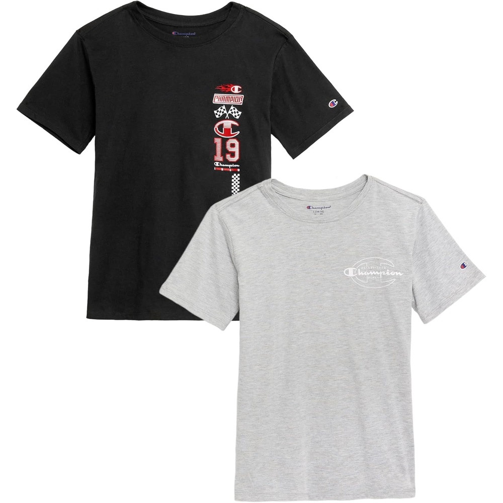 image:imageChampion Boys 2 Pack Short Sleeve Tee Shirt for KidsBlackheather Gray