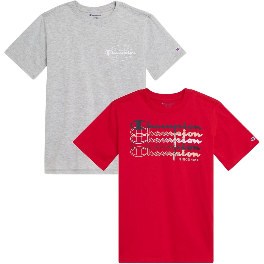 image:imageChampion Boys 2 Pack Short Sleeve Tee Shirt for KidsRedheather Grey