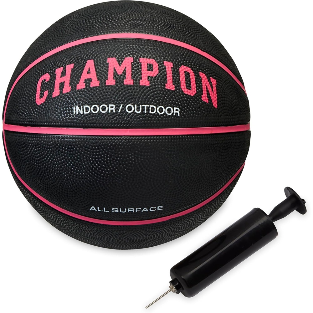 image:imageChampion Downtown Basketball Durable Rubber Cover with Deep Channels for Better Control AntiBurst Butyl Bladder Includes Ball Pump for IndoorOutdoor PlayBLACKKNOCKOUT PINK