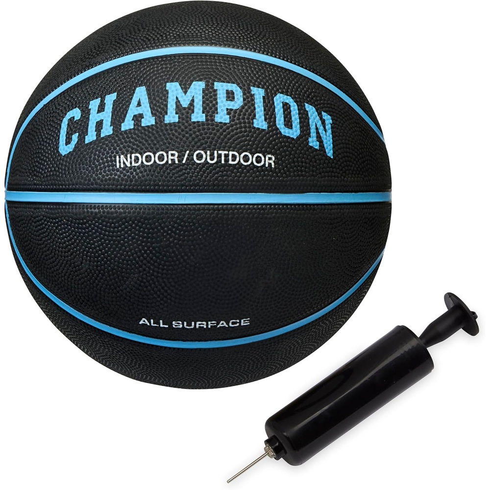 image:imageChampion Downtown Basketball Durable Rubber Cover with Deep Channels for Better Control AntiBurst Butyl Bladder Includes Ball Pump for IndoorOutdoor PlayBLACKBONNIE BLUE