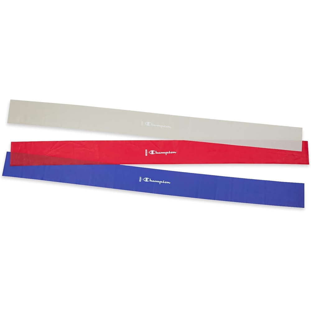 image:imageChampion Flat Resistance Bands Pack of 3 GreyRedBlue LightMediumHeavy Rubber Latex Exercise Bands OdorFree for Strength Training Physical Therapy amp Gym Workout Includes Exercise Guide