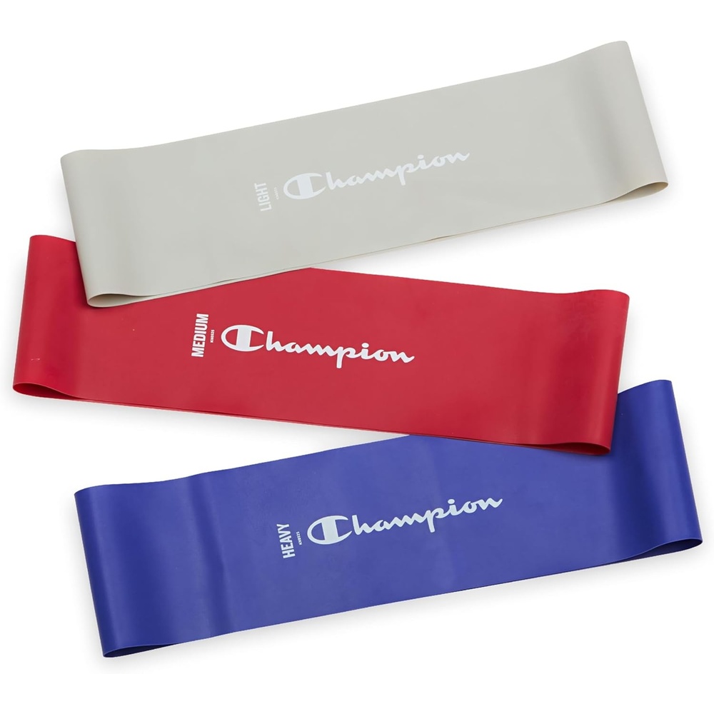 image:imageChampion Loop Resistance Bands 3Pack GreyRedBlue LightMediumHeavy OdorFree 4 Rubber Latex Exercise Bands for Strength Training and Physical Therapy Includes Exercise Guide