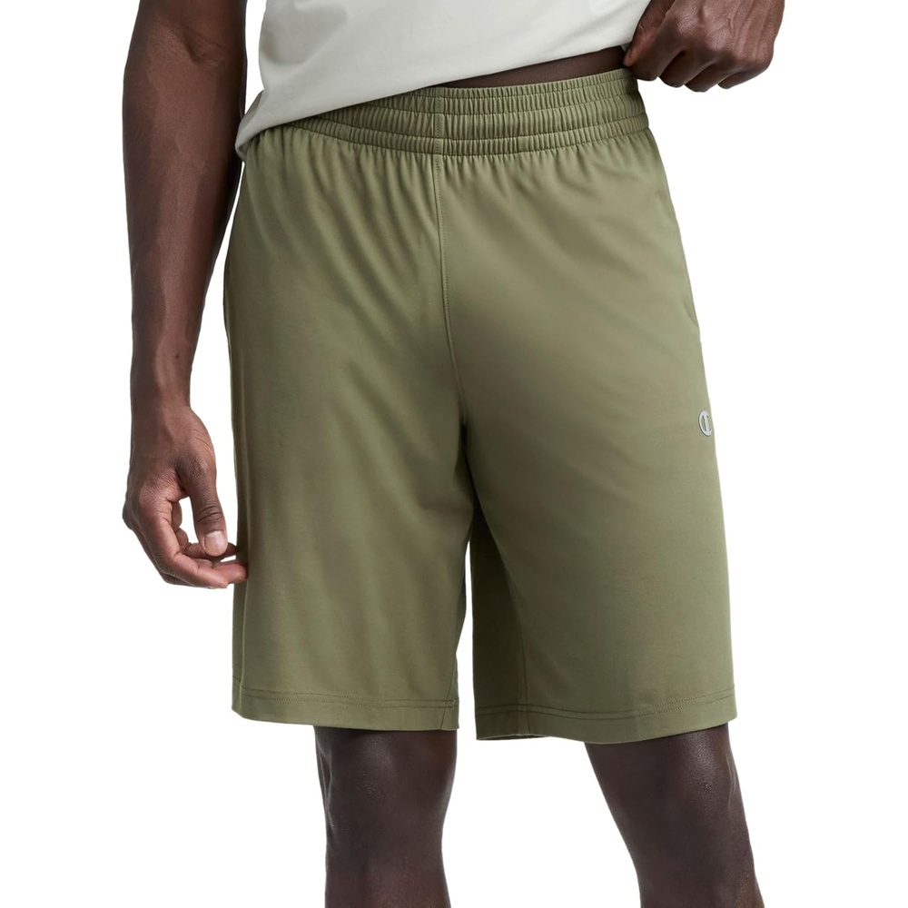 image:imageChampion Mens 10 Sport Knit Shorts Slim Fit LightweightBurnt Olive C Logo