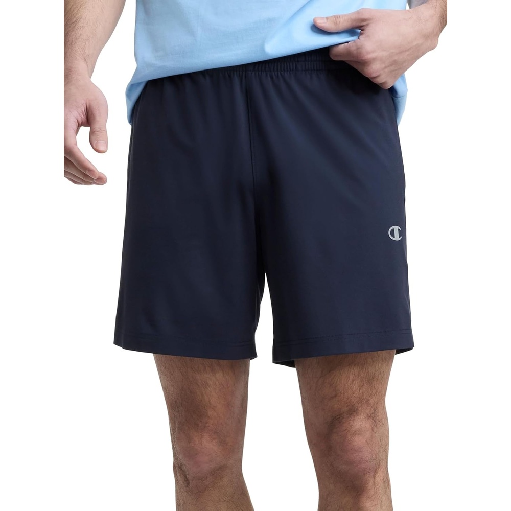 image:imageChampion Mens 7 Sport Knit Shorts Slim Fit LightweightDeep Navy C Logo