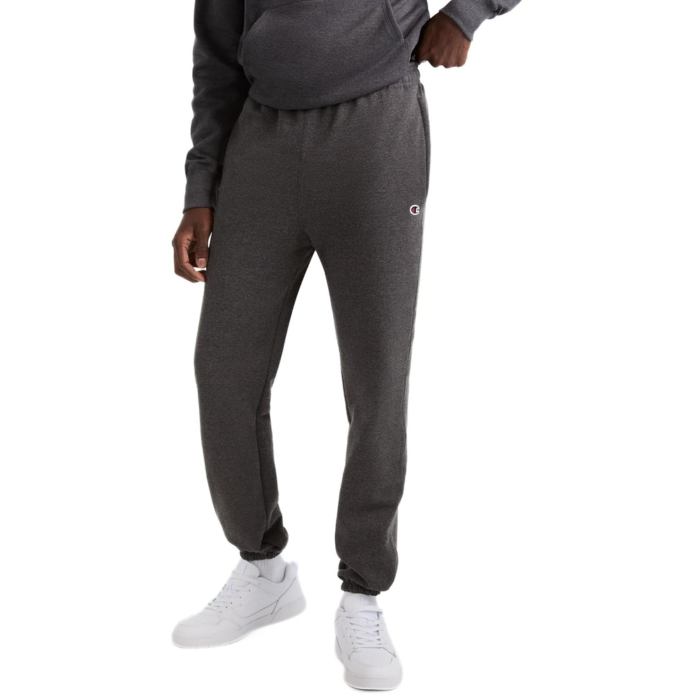 image:imageChampion Mens CinchedBottom Lounge Pants Standard Fit Lightweight Available in Regular and Big amp TallGranite Heather C Logo