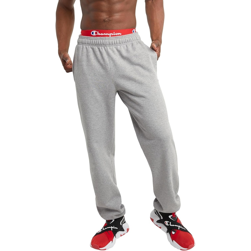image:imageChampion Mens CinchedBottom Lounge Pants Standard Fit Lightweight Available in Regular and Big amp TallOxford Gray C Logo