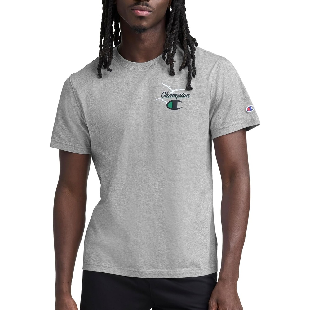 image:imageChampion Mens Classic Graphic Short Sleeve TShirt Standard Fit Champion Club GraphicsOxford Gray Heather  Sunsetters