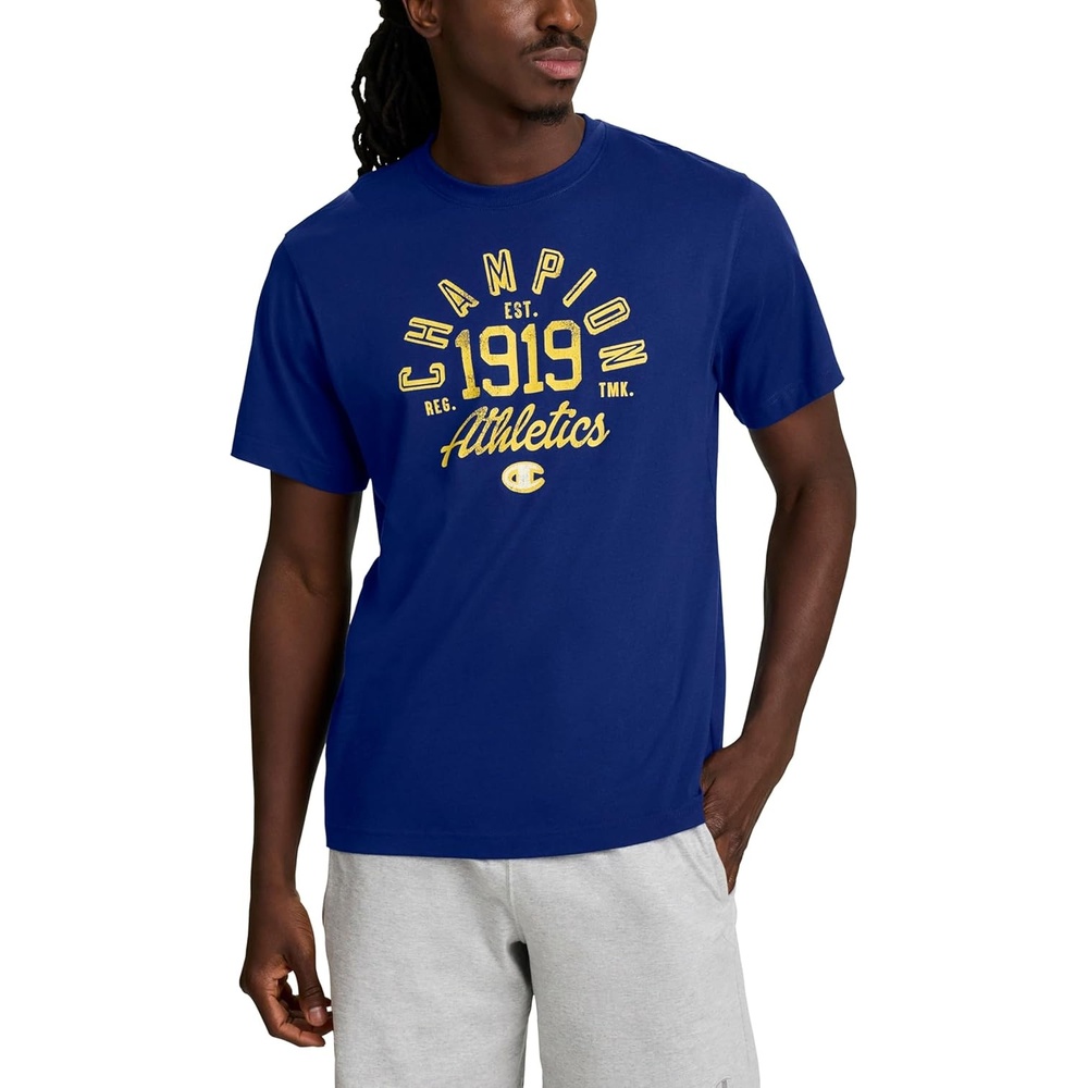 image:imageChampion Mens Classic Graphic Short Sleeve TShirt Standard Fit Modern Retro Gothic 19 GraphicBlue Depths Champion 1919