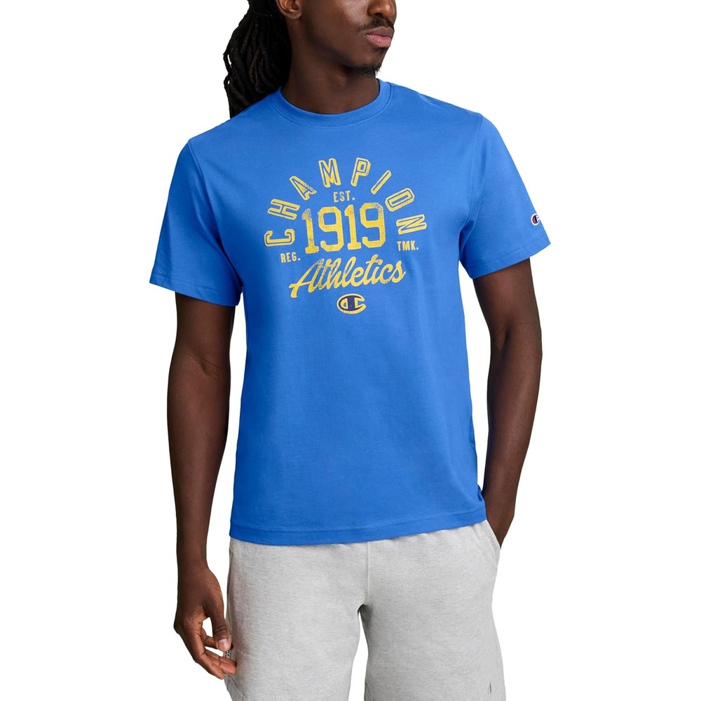 image:imageChampion Mens Classic Graphic Short Sleeve TShirt Standard Fit Modern Retro Gothic 19 GraphicNebulas Blue Champion 1919