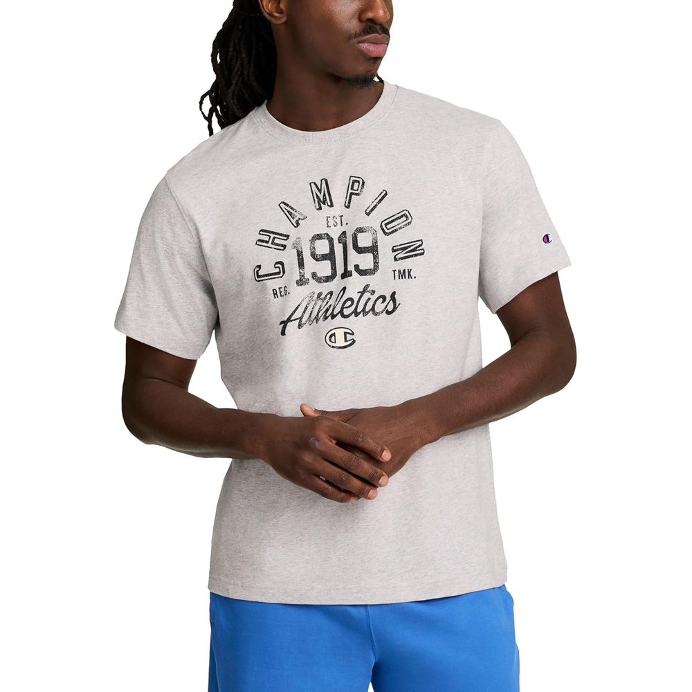 image:imageChampion Mens Classic Graphic Short Sleeve TShirt Standard Fit Modern Retro Gothic 19 GraphicOxford Gray Heather Champion 1919