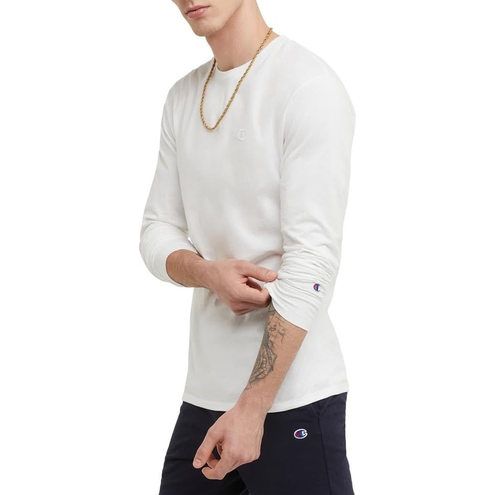image:imageChampion Mens Classic Long Sleeve TShirt Standard Fit Script amp C Logo Available in Regular and Big amp TallWhite