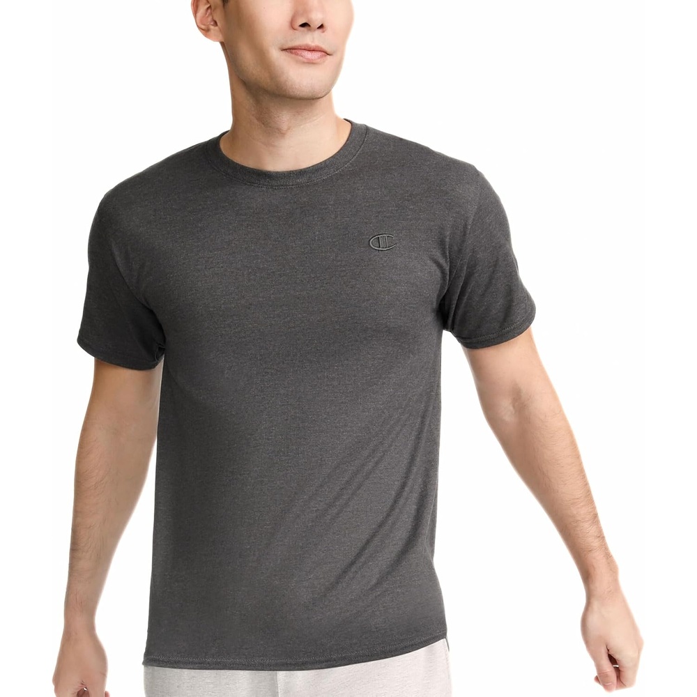 image:imageChampion Mens Classic Short Sleeve TShirt Standard Fit Midweight 100 Cotton Available in Regular and Big amp TallGranite Heather C Logo