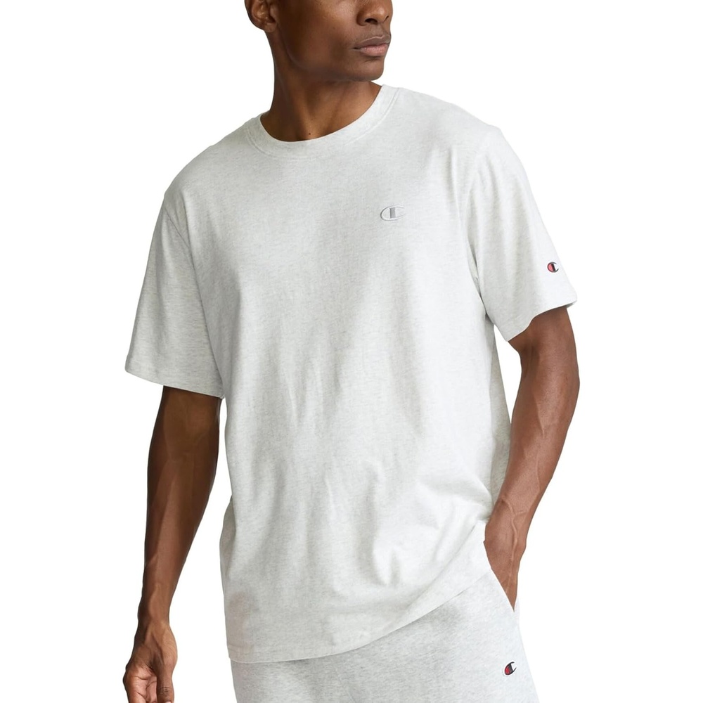 image:imageChampion Mens Classic Short Sleeve TShirt Standard Fit Midweight 100 Cotton Available in Regular and Big amp TallOxford Gray C Logo
