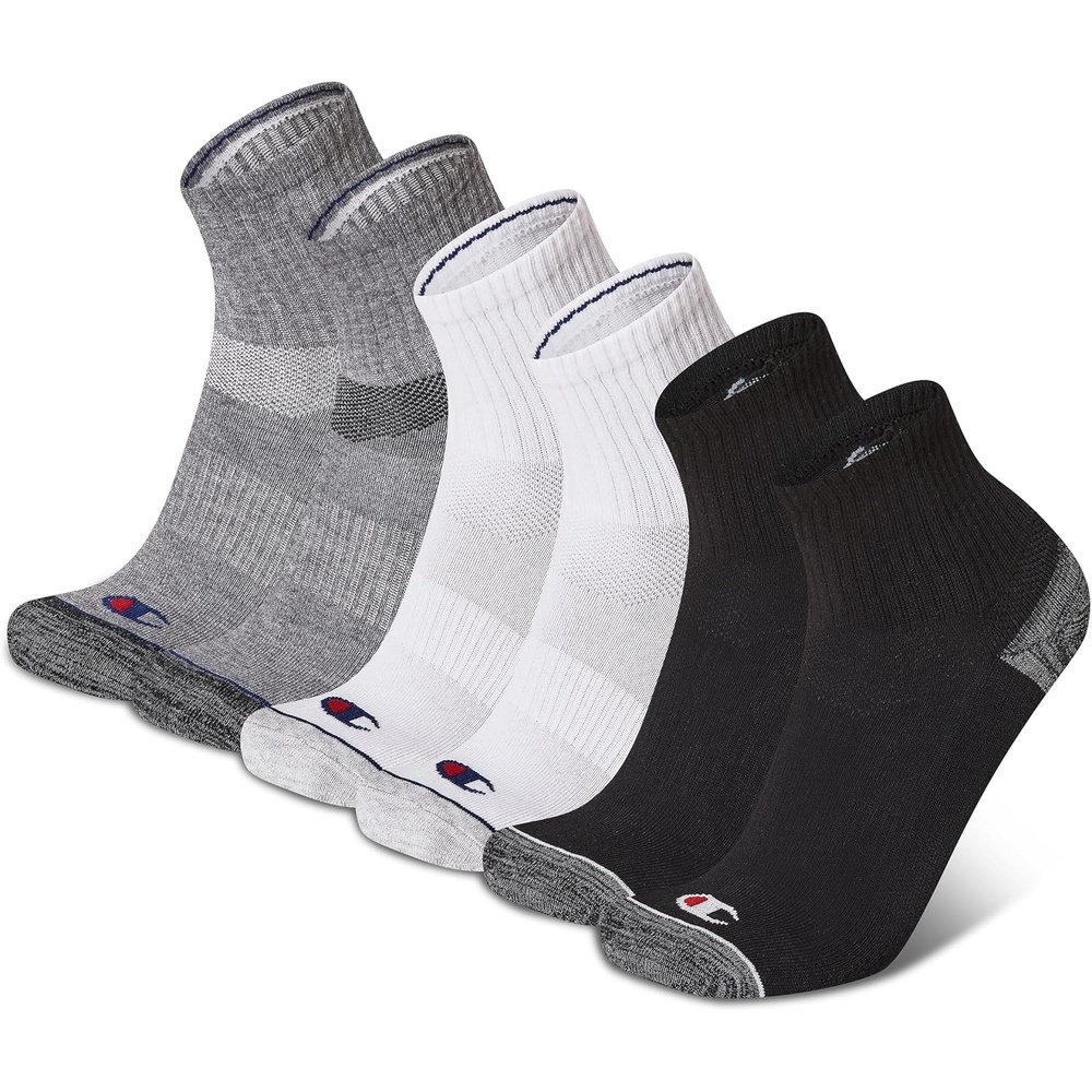 image:imageChampion Mens High Quarter Socks 6pack Moisturewicking Athletic Socks With Cushioning amp Arch Support Size 612Black Assorted HeelToe