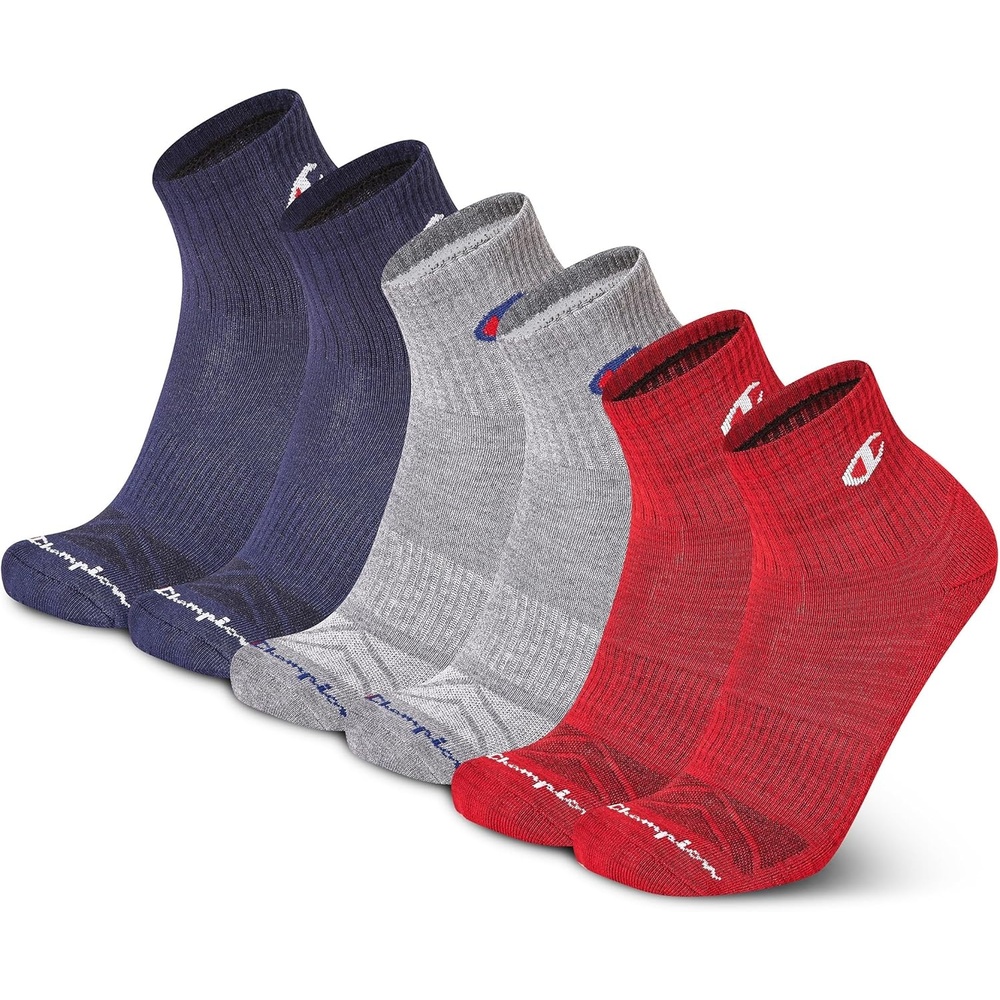 image:imageChampion Mens High Quarter Socks 6pack Moisturewicking Athletic Socks With Cushioning amp Arch Support Size 612Red Assorted