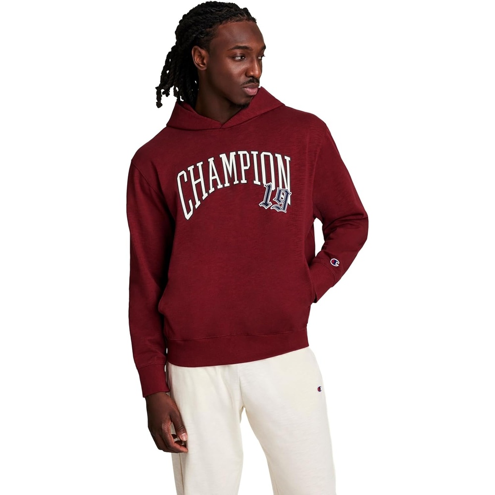 image:imageChampion Mens Modern Retro 100 Washed Cotton Pullover Hoodie Standard FitPomegranate
