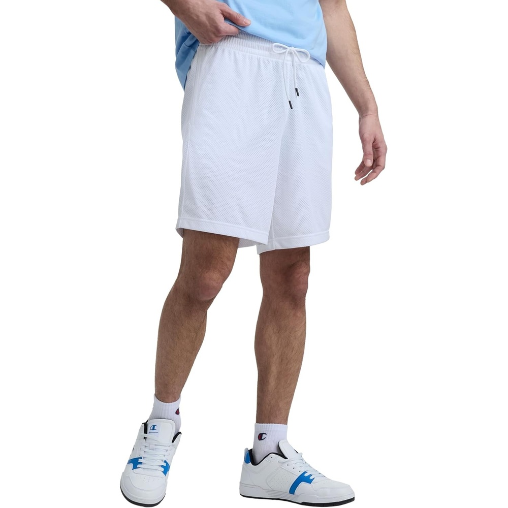 image:imageChampion Mens Performance 9 Mesh Shorts Standard Fit Lightweight Available in Regular and Big amp TallBright White C Logo