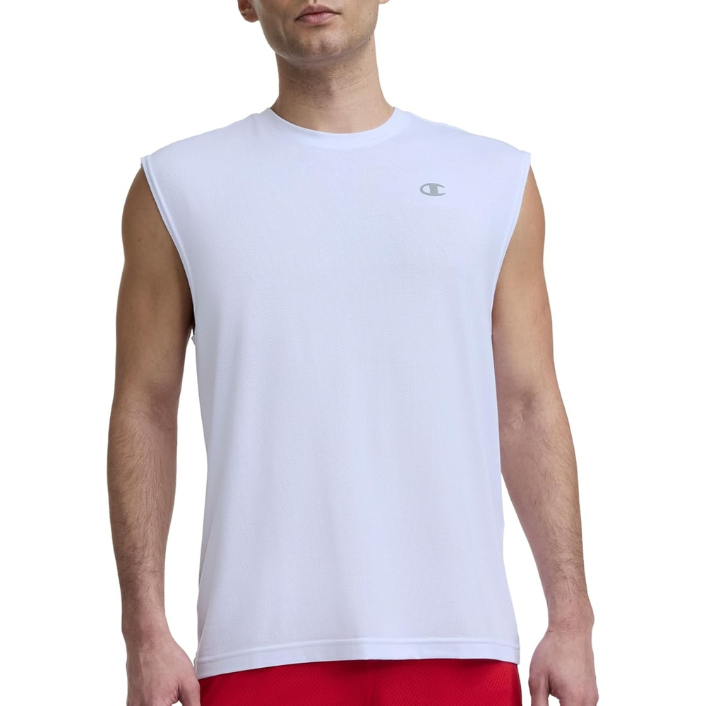 image:imageChampion Mens Performance Sport Crewneck Muscle Tee Standard Fit Lightweight BreathableBright White