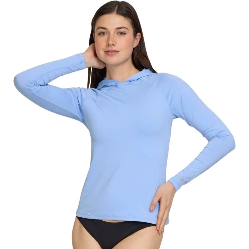 image:imageChampion Rash Guard for Women with Hood Long Sleeve Hoodie Swim Shirts for Women Quick Dry UPF 50 SPF Sun amp UV ProtectionLight Blue