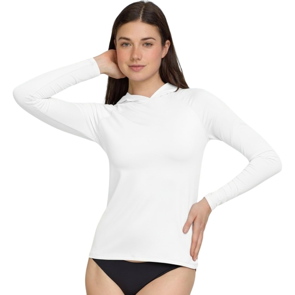 image:imageChampion Rash Guard for Women with Hood Long Sleeve Hoodie Swim Shirts for Women Quick Dry UPF 50 SPF Sun amp UV ProtectionWhite