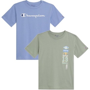 Champion Boys 2 Pack Short Sleeve Tee Shirt for Kids(Green-dusty Blue)