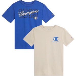 Champion Boys 2 Pack Short Sleeve Tee Shirt for Kids(Nautical Blue-beige)