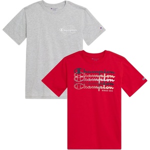 Champion Boys 2 Pack Short Sleeve Tee Shirt for Kids(Red-heather Grey)