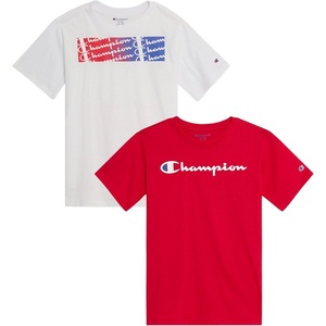 Champion Boys 2 Pack Short Sleeve Tee Shirt for Kids(White-red)
