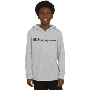 Champion Boys’ Boys Long Sleeve Hooded Shirt(Clean Grey)