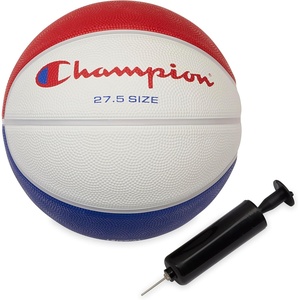 Champion Downtown Basketball – Durable Rubber Cover with Deep Channels for Better Control, Anti-Burst Butyl Bladder, Includes Ball Pump, for Indoor/Outdoor Play(RED/WHITE/BLUE)