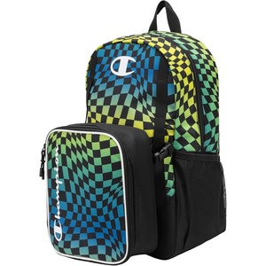 Champion Kids’ Mode 2-Piece Backpack and Insulated Lunch Box Combo Set with Laptop Compartment, Padded Straps, Water Bottle Pocket for Daily Use, Mykonos Blue/Black/Sulfur Spring, One Size