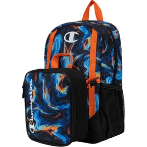 Champion Kids’ Mode 2-Piece Backpack and Insulated Lunch Box Combo Set with Laptop Compartment, Padded Straps, Water Bottle Pocket for Daily Use, Vermillion Orange/Black, One Size