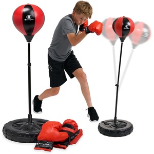 Champion Kids Punching Bag Set for Ages 3-10 – Adjustable 30″–43″ Stand, Spring-Rebound Boxing Bag, PU Foam Gloves & Fillable Base – Indoor & Outdoor Youth Boxing Set(React)