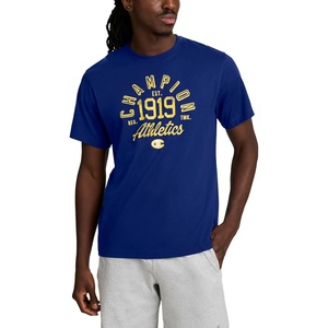 Champion Men’s Classic Graphic Short Sleeve T-Shirt, Standard Fit, Modern Retro Gothic ’19 Graphic(Blue Depths – Champion 1919)