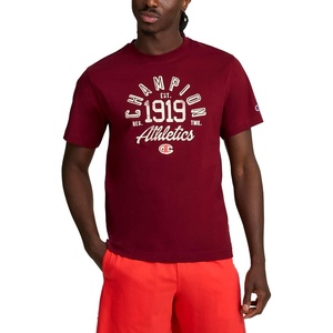 Champion Men’s Classic Graphic Short Sleeve T-Shirt, Standard Fit, Modern Retro Gothic ’19 Graphic(Pomegranate – Champion 1919)