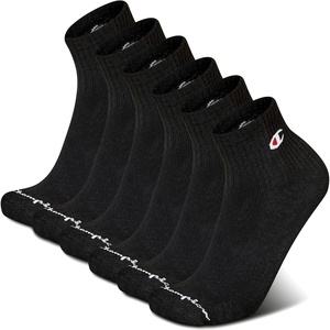 Champion Men’s High Quarter Socks – 6-pack Moisture-wicking Athletic Socks With Cushioning & Arch Support (Size 6-12)(Black)