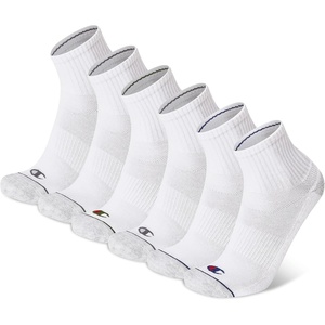 Champion Men’s High Quarter Socks – 6-pack Moisture-wicking Athletic Socks With Cushioning & Arch Support (Size 6-12)(White Heel/Toe)