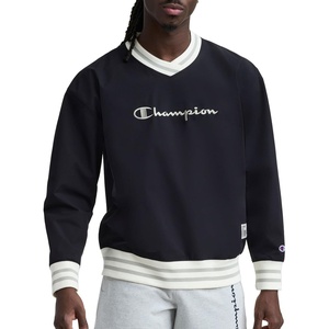 Champion Men’s Lightweight V-Neck Woven Pullover, Standard Fit, Script Logo(Black)