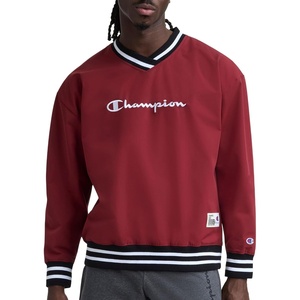 Champion Men’s Lightweight V-Neck Woven Pullover, Standard Fit, Script Logo(Pomegranate)