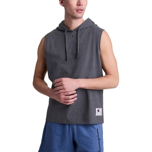 Champion Men’s Sleeveless T-Shirt Hoodie, Standard Fit, Lightweight(Granite Heather – C Logo)