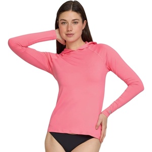Champion Rash Guard for Women with Hood, Long Sleeve Hoodie Swim Shirts for Women, Quick Dry UPF 50+ SPF Sun & UV Protection(Pink)