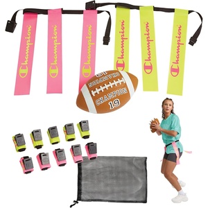Champion Red Zone Flag Football Set: Adjustable Belts, Flags & Ball for Kids/Adults. Perfect for Backyard & Team Play!(Evening Primrose)