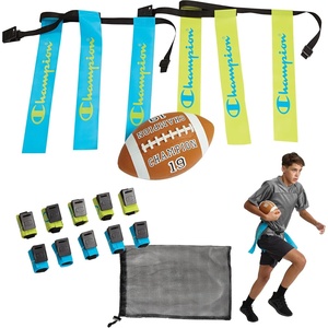 Champion Red Zone Flag Football Set: Adjustable Belts, Flags & Ball for Kids/Adults. Perfect for Backyard & Team Play!(Evening Primrose/Fierce Tide)