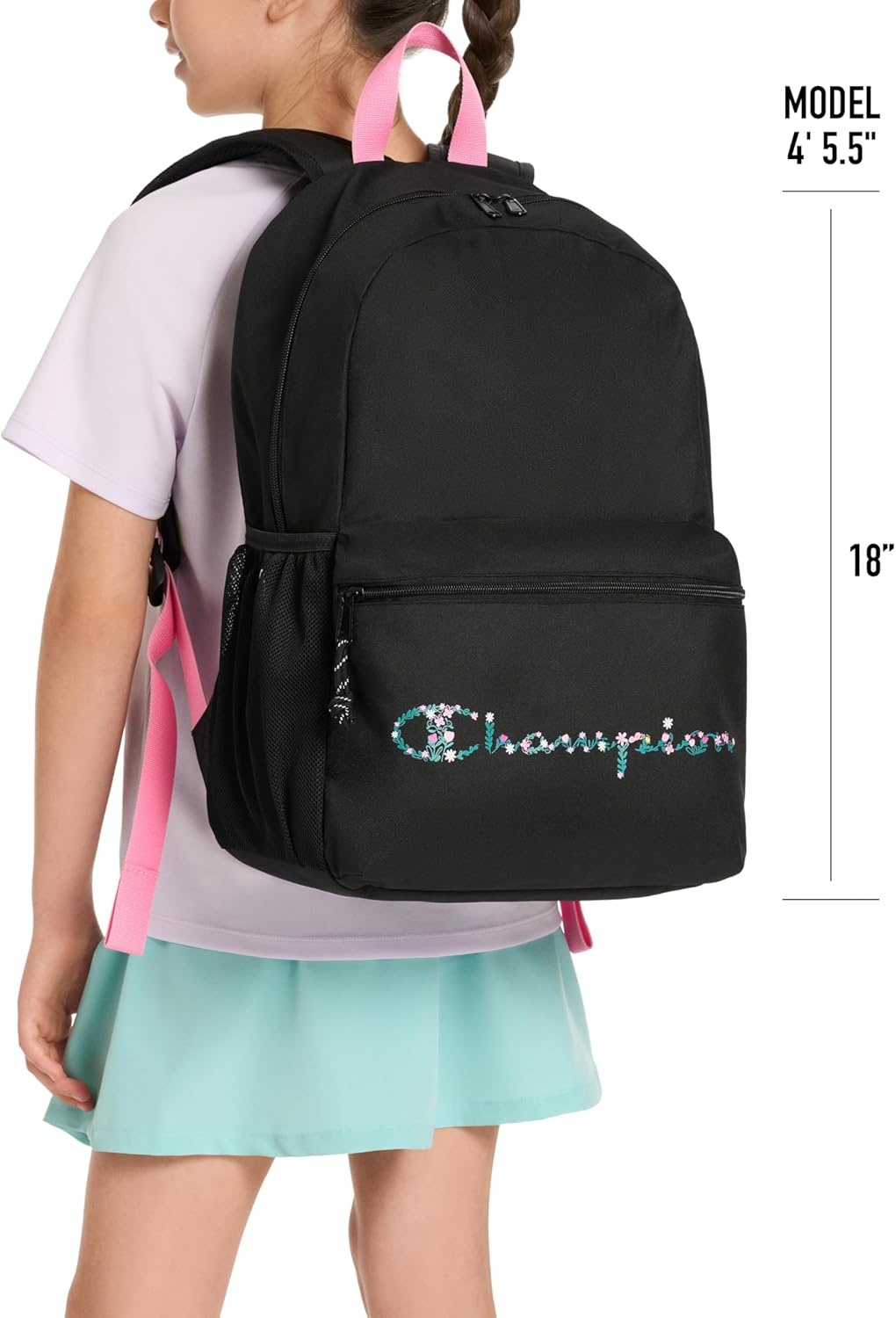 image:imageChampion Kids Merit Backpack with Padded Straps Water Bottle Pocket and Laptop Compartment for Daily Use Coral One SizePinkBlack